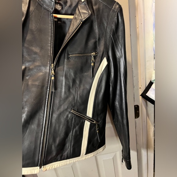 Lamb Skin Black  and White Leather Coat Size Xl. - Picture 9 of 12